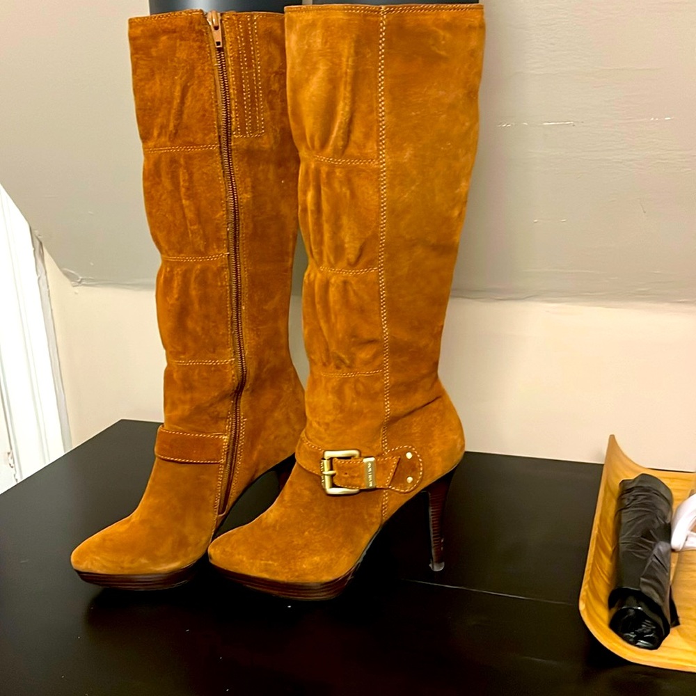 Michael Kors lattington suede boot in a chestnut color